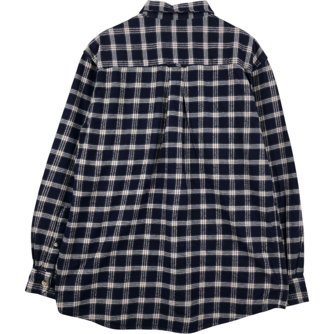 RED HEAD Long-Sleeve Button-Down Heavy Flannel Check Shirt, Men's Size L (approx.) cotton navy blue type Vintage Second Hand