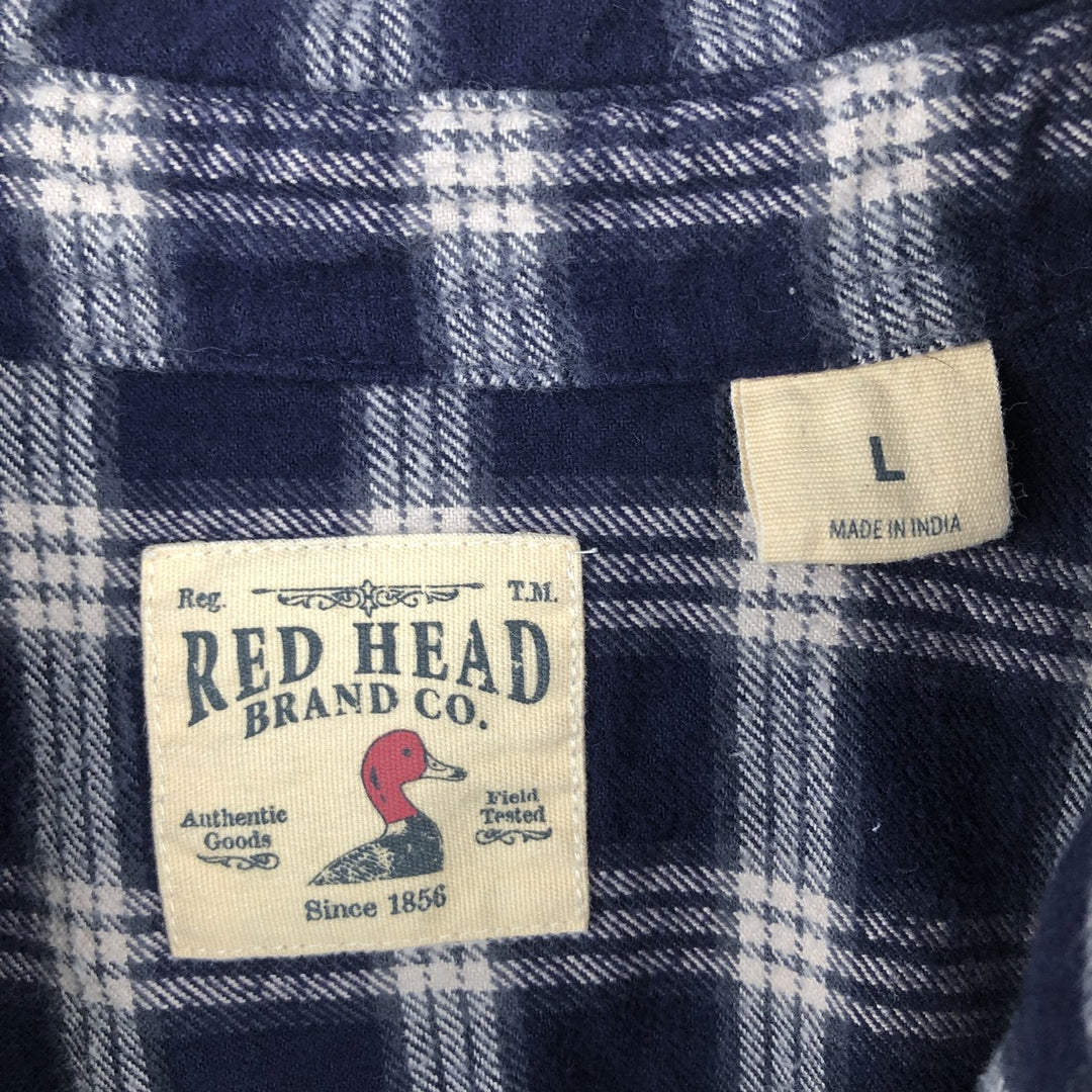 RED HEAD Long-Sleeve Button-Down Heavy Flannel Check Shirt, Men's Size L (approx.) cotton navy blue type Vintage Second Hand