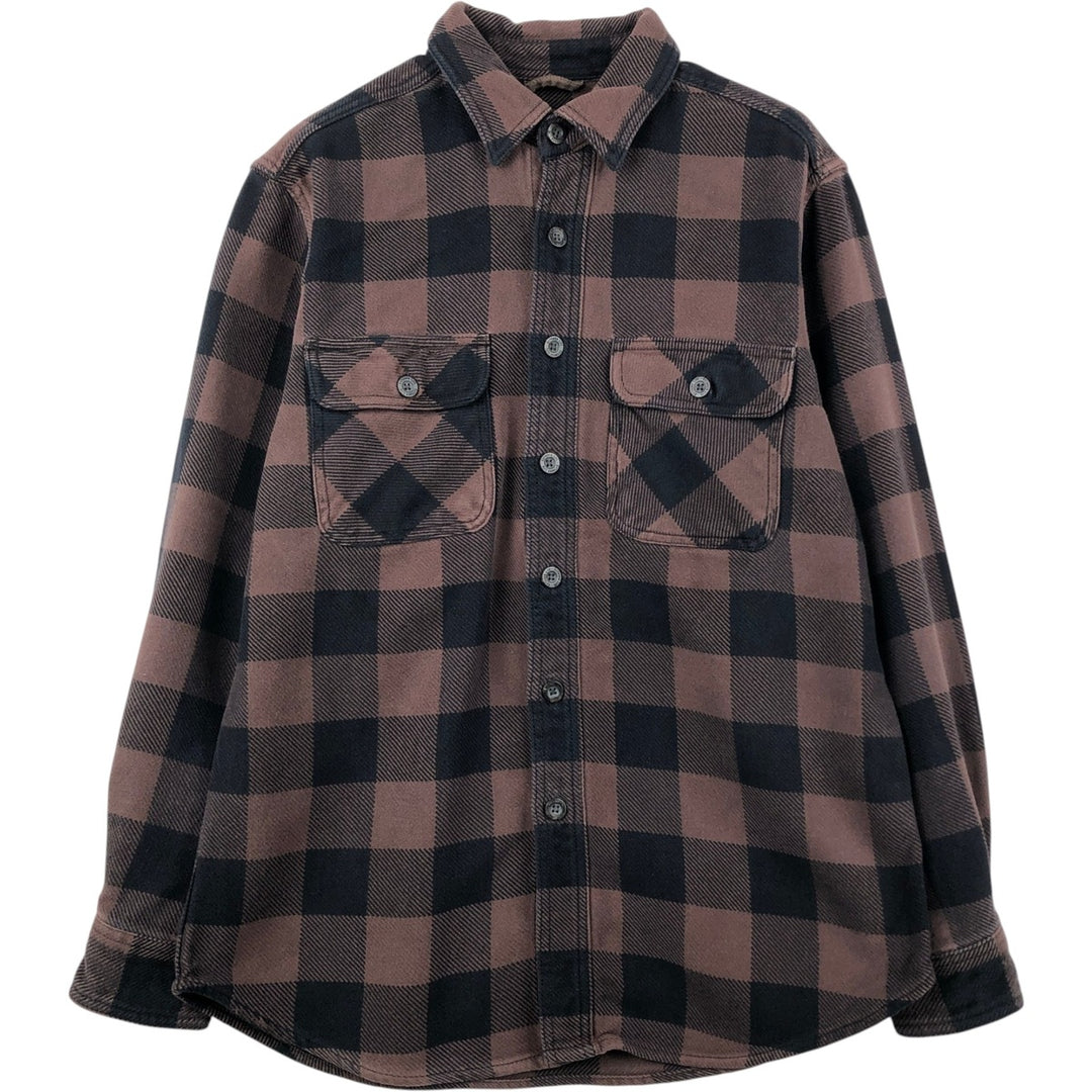 OUTDOOR LIFE Buffalo Check Long-Sleeve Heavy Flannel Check Shirt (Men's Size M) cotton brown type Vintage Second Hand