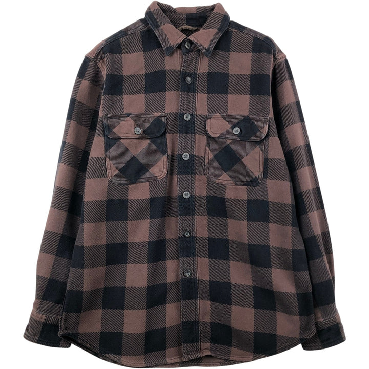 OUTDOOR LIFE Buffalo Check Long-Sleeve Heavy Flannel Check Shirt (Men's Size M) cotton brown type Vintage Second Hand