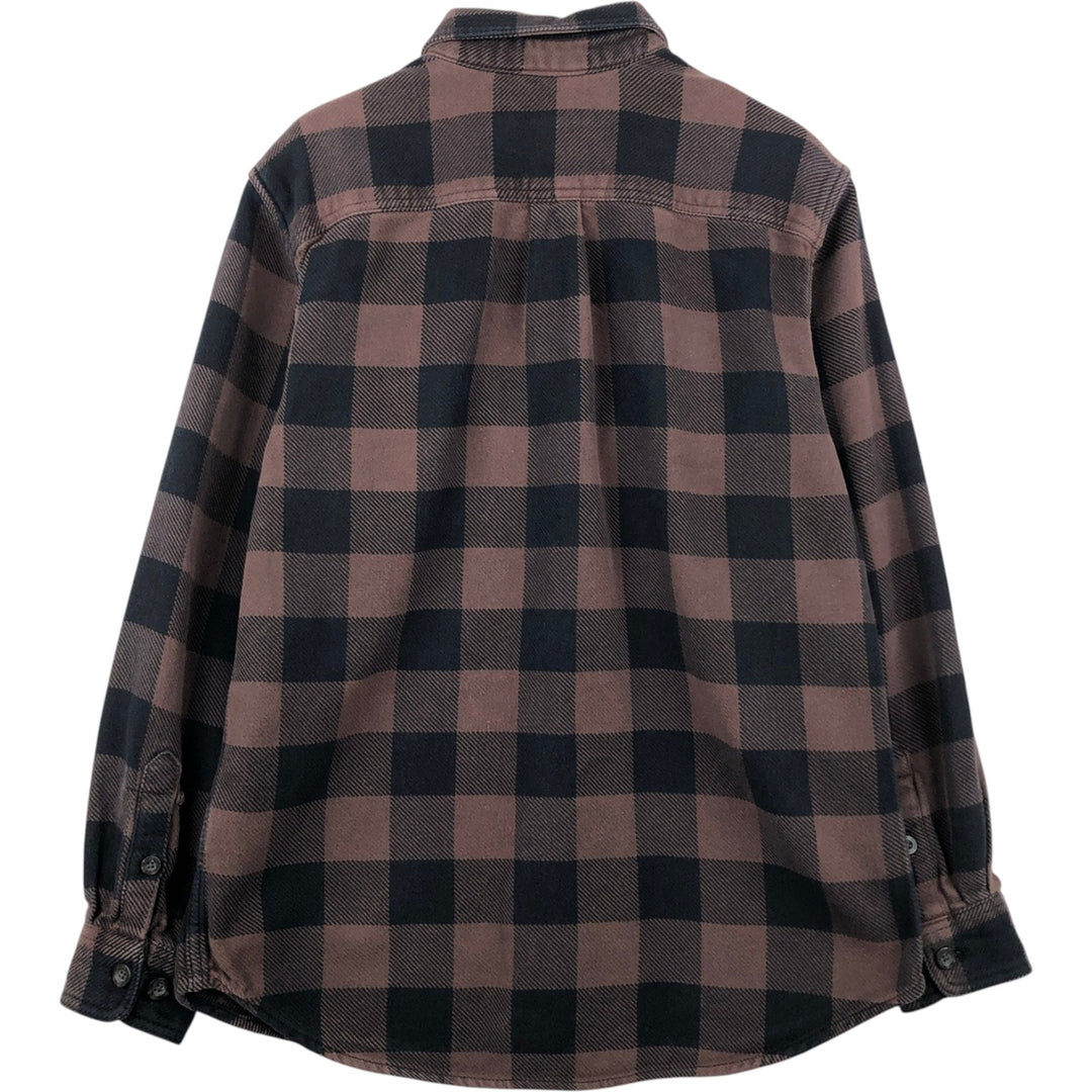 OUTDOOR LIFE Buffalo Check Long-Sleeve Heavy Flannel Check Shirt (Men's Size M) cotton brown type Vintage Second Hand