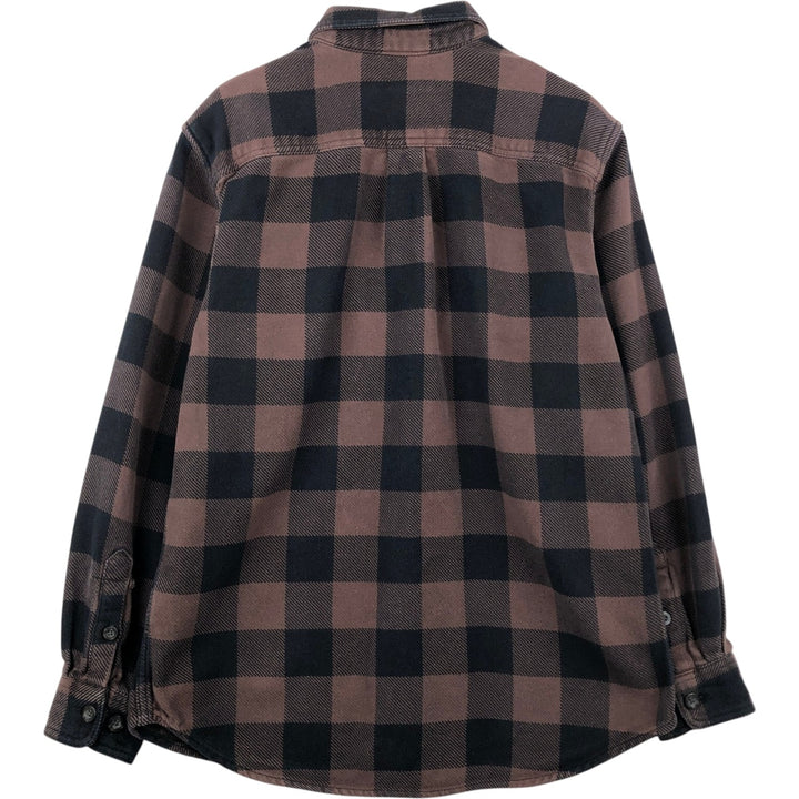 OUTDOOR LIFE Buffalo Check Long-Sleeve Heavy Flannel Check Shirt (Men's Size M) cotton brown type Vintage Second Hand