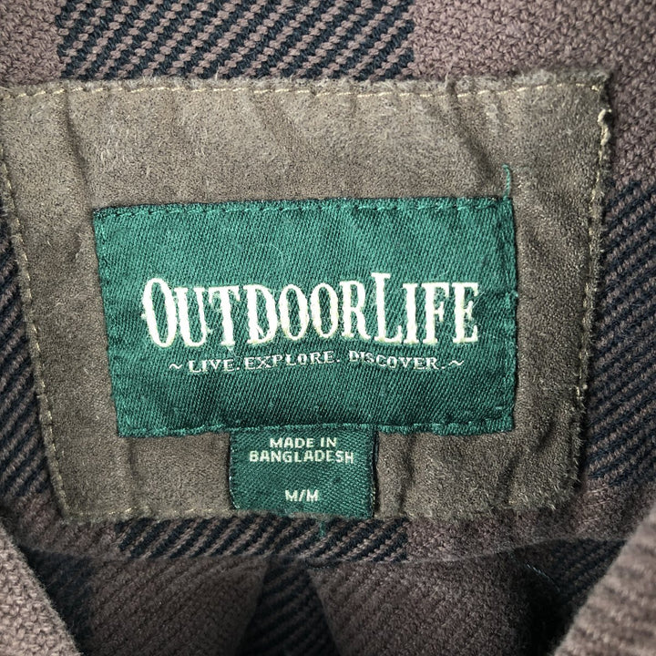 OUTDOOR LIFE Buffalo Check Long-Sleeve Heavy Flannel Check Shirt (Men's Size M) cotton brown type Vintage Second Hand