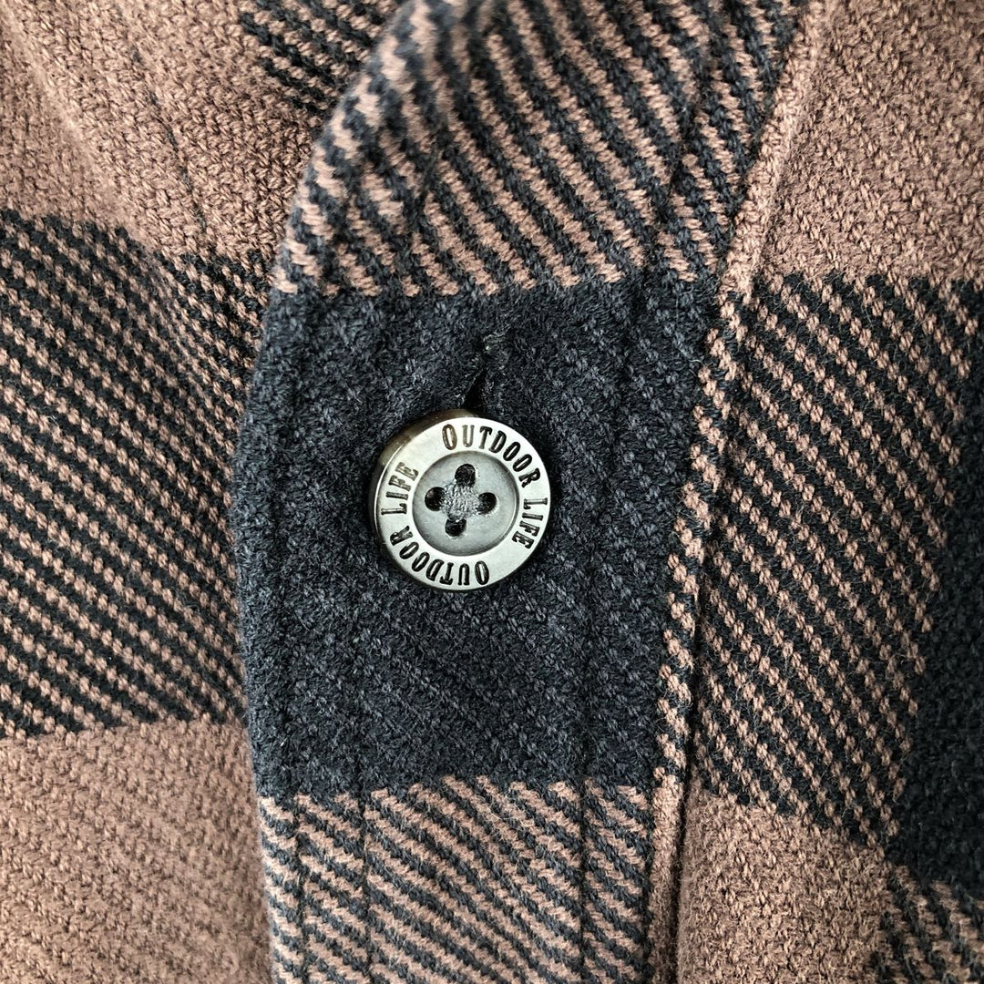 OUTDOOR LIFE Buffalo Check Long-Sleeve Heavy Flannel Check Shirt (Men's Size M) cotton brown type Vintage Second Hand