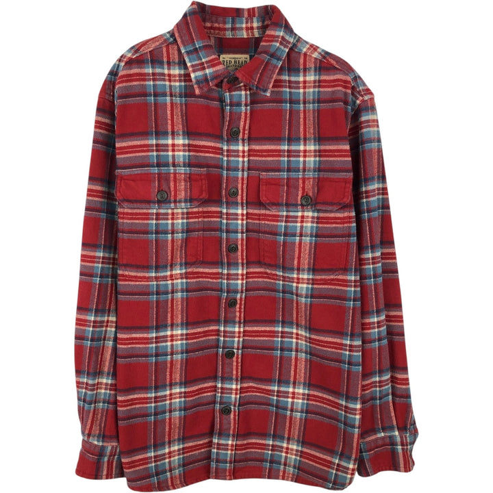 RED HEAD Long-Sleeve Heavy Flannel Check Shirt, Men's Size M (approx.) cotton red type Vintage Second Hand