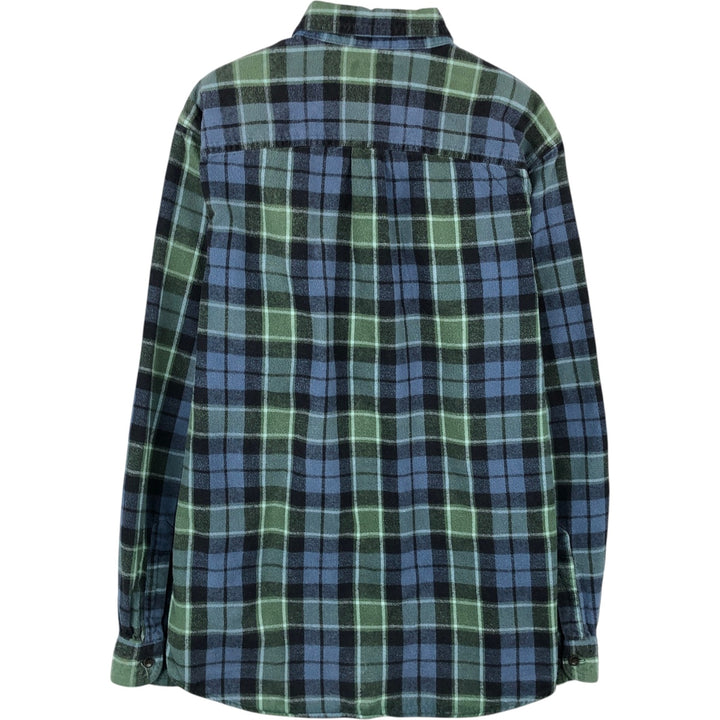 LLBean Slightly Fitted Long Sleeve Button-Down Light Flannel Check Shirt, Men's Size Medium cotton green type Vintage Second Hand