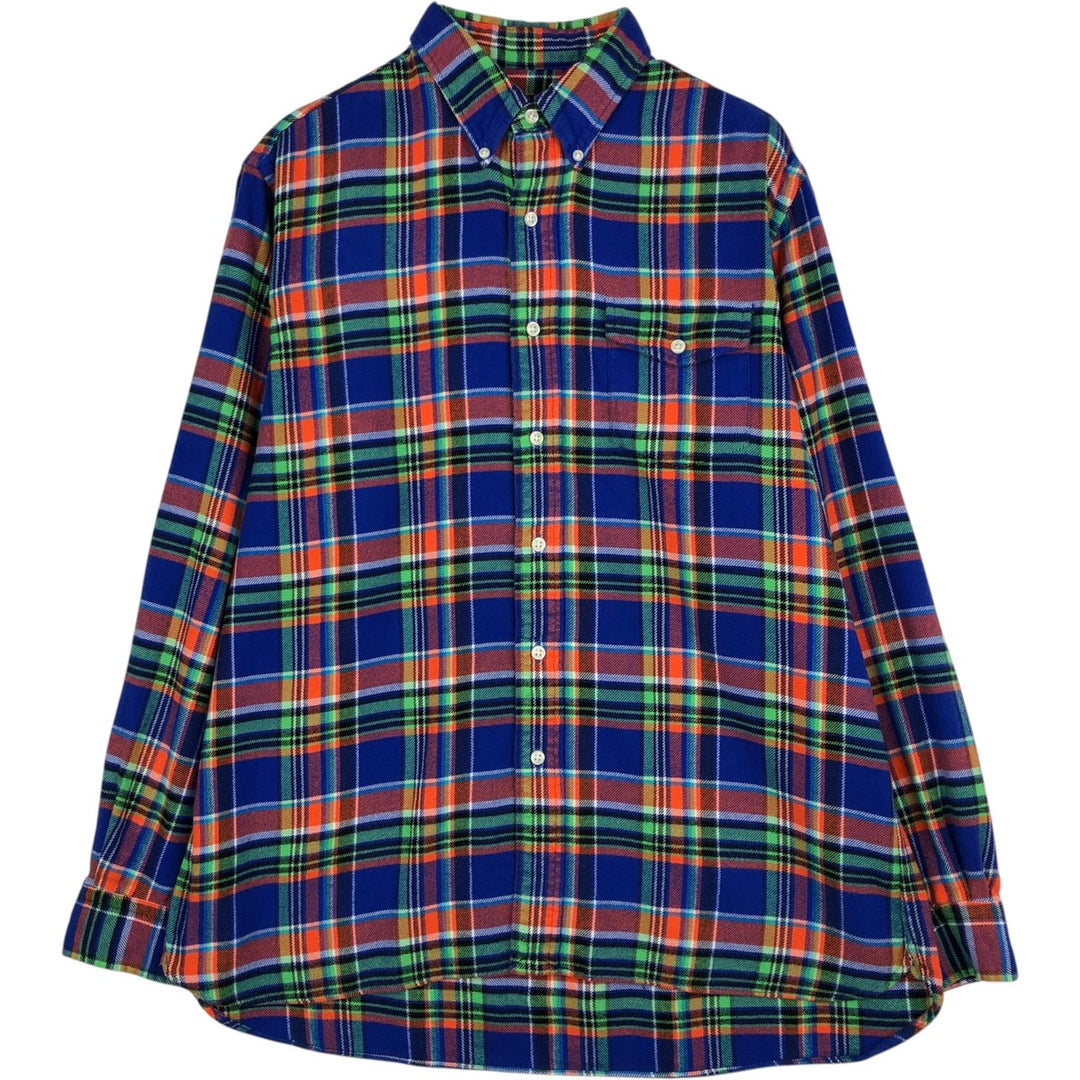Ralph Lauren Classic Fit Long Sleeve Button Down Light Flannel Check Shirt, Men's Size L cotton blue type Vintage Second Hand