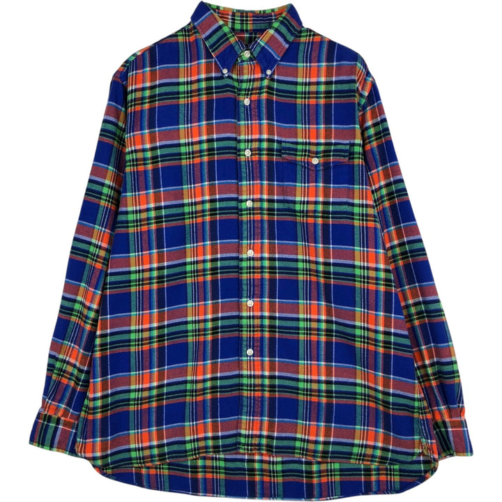 Ralph Lauren Classic Fit Long Sleeve Button Down Light Flannel Check Shirt, Men's Size L cotton blue type Vintage Second Hand