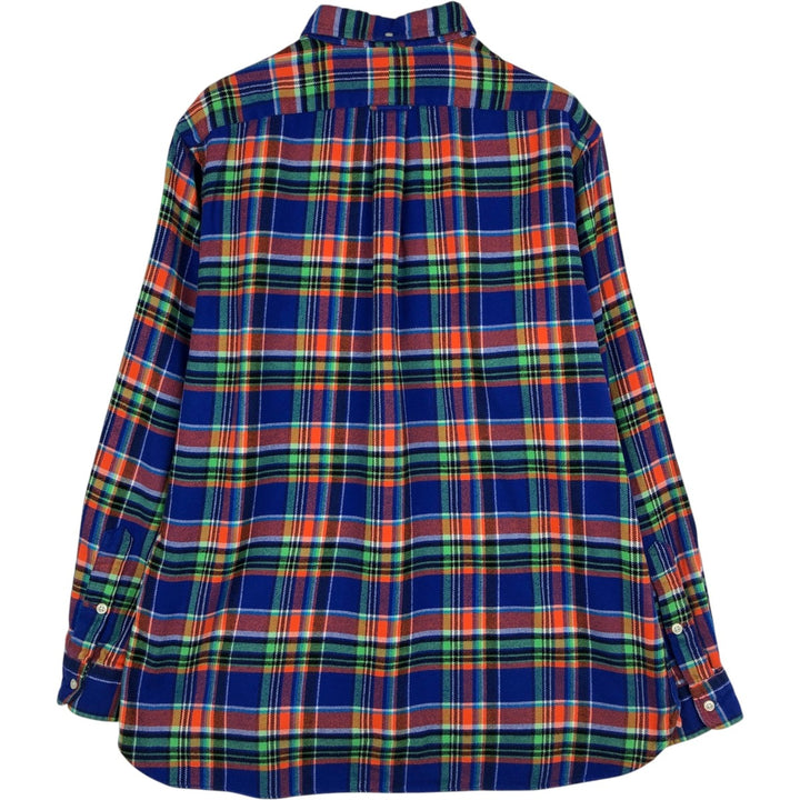 Ralph Lauren Classic Fit Long Sleeve Button Down Light Flannel Check Shirt, Men's Size L cotton blue type Vintage Second Hand