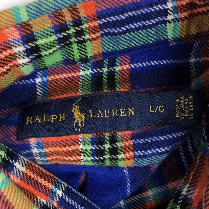 Ralph Lauren Classic Fit Long Sleeve Button Down Light Flannel Check Shirt, Men's Size L cotton blue type Vintage Second Hand