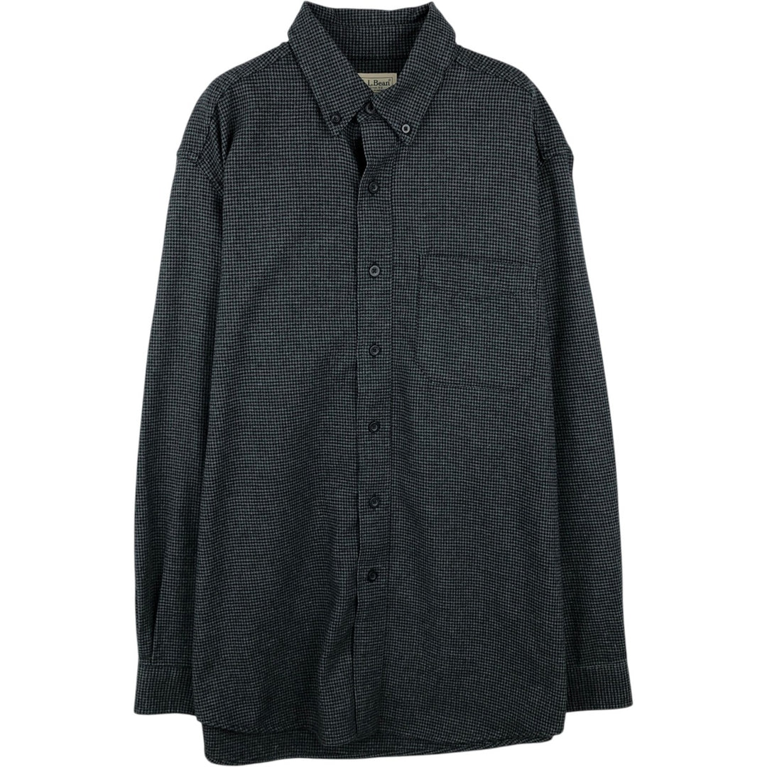 90s-00'S L.L.Bean Houndstooth Pattern Long-Sleeve Button-Down Light Flannel Shirt, Men's Size M (Equivalent), Vintage cotton black type Vintage Second Hand