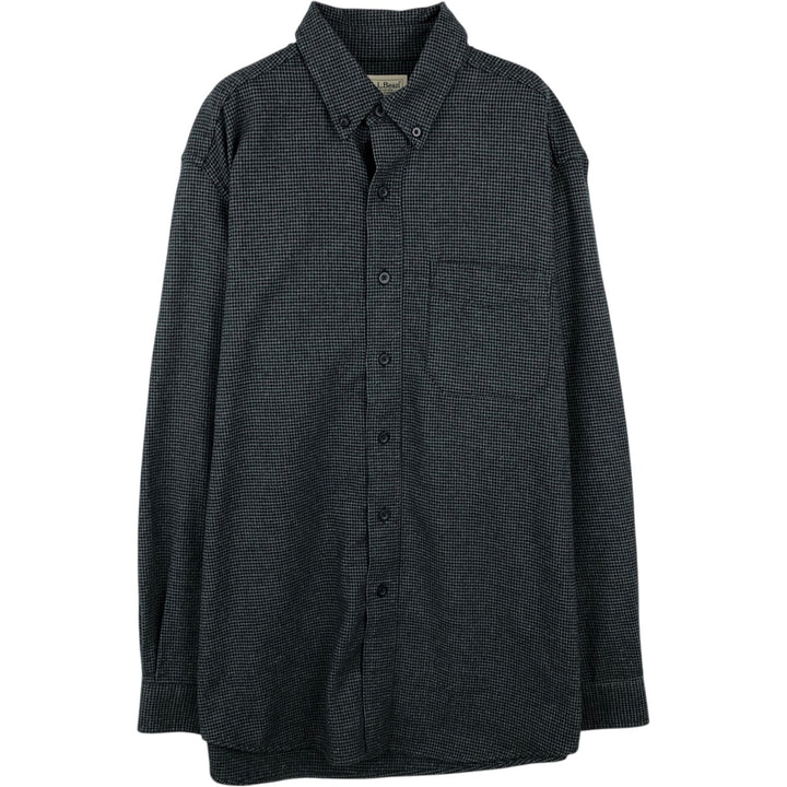 90s-00'S L.L.Bean Houndstooth Pattern Long-Sleeve Button-Down Light Flannel Shirt, Men's Size M (Equivalent), Vintage cotton black type Vintage Second Hand