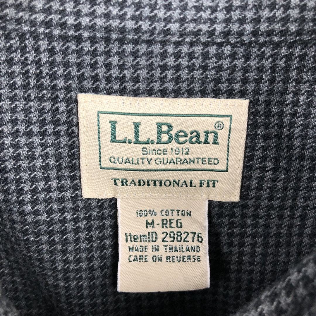 90s-00'S L.L.Bean Houndstooth Pattern Long-Sleeve Button-Down Light Flannel Shirt, Men's Size M (Equivalent), Vintage cotton black type Vintage Second Hand