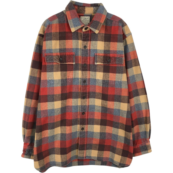 LLBean Traditional Fit Long-Sleeve Flannel Check Shirt, Men's Size L (approx.) cotton orange type Vintage Second Hand