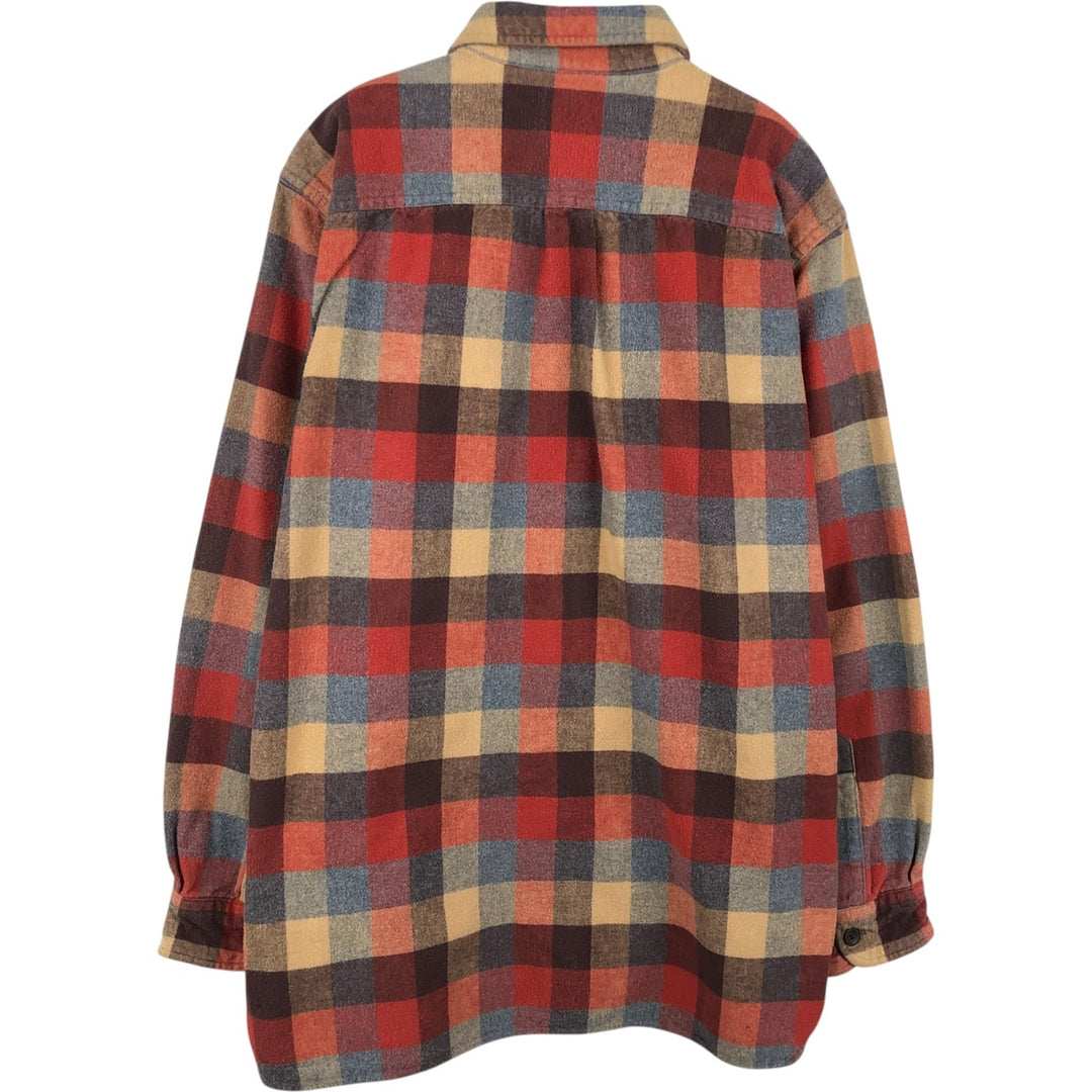 LLBean Traditional Fit Long-Sleeve Flannel Check Shirt, Men's Size L (approx.) cotton orange type Vintage Second Hand