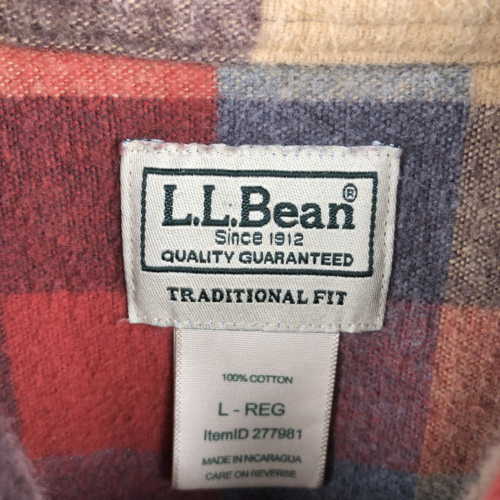 LLBean Traditional Fit Long-Sleeve Flannel Check Shirt, Men's Size L (approx.) cotton orange type Vintage Second Hand