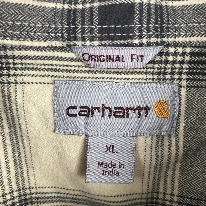 Carhartt ORIGINAL FIT long sleeve flannel check shirt, men's XL size cotton pale white type Vintage Second Hand