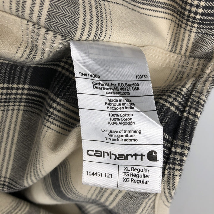 Carhartt ORIGINAL FIT long sleeve flannel check shirt, men's XL size cotton pale white type Vintage Second Hand