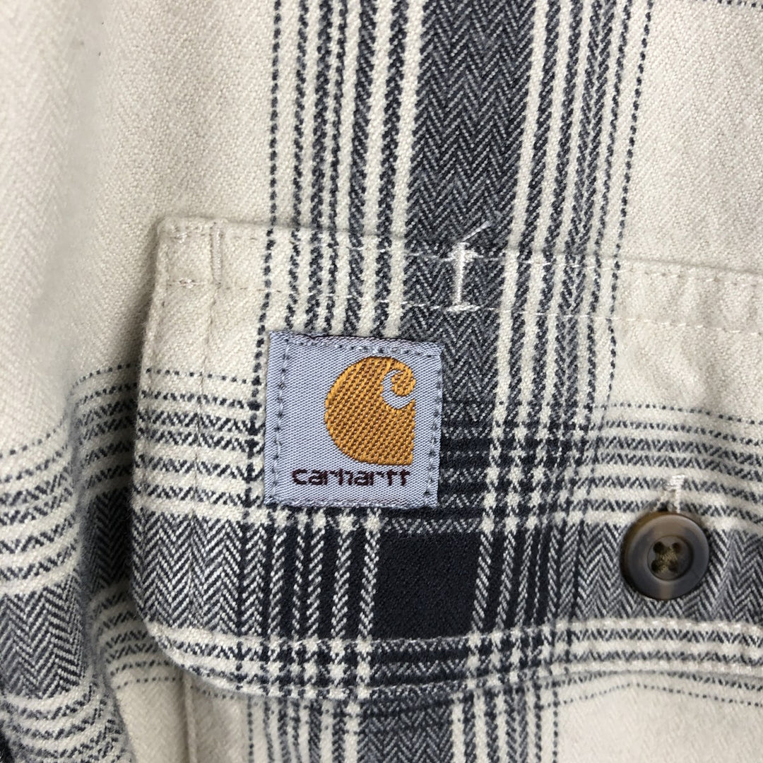 Carhartt ORIGINAL FIT long sleeve flannel check shirt, men's XL size cotton pale white type Vintage Second Hand