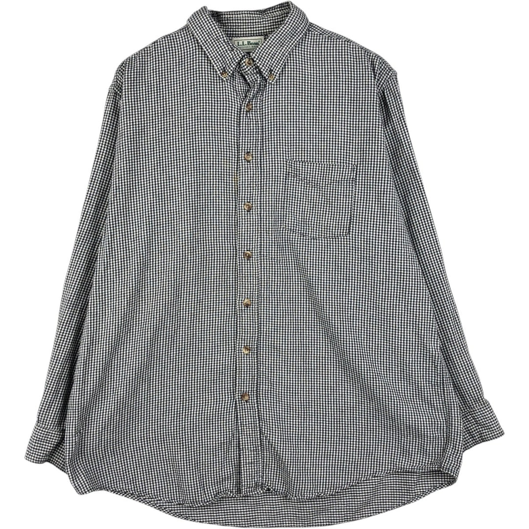 70s-80'S L.L.Bean Gingham Check Long-Sleeve Button-Down Light Flannel Shirt, Made in USA, Men's Size XL (approx.) cotton white type Vintage Second Hand