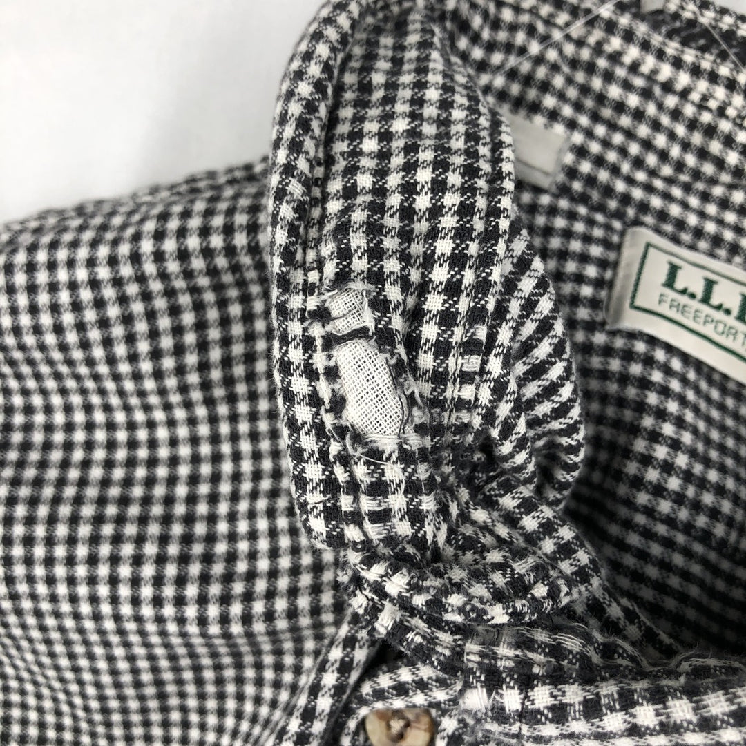 70s-80'S L.L.Bean Gingham Check Long-Sleeve Button-Down Light Flannel Shirt, Made in USA, Men's Size XL (approx.) cotton white type Vintage Second Hand
