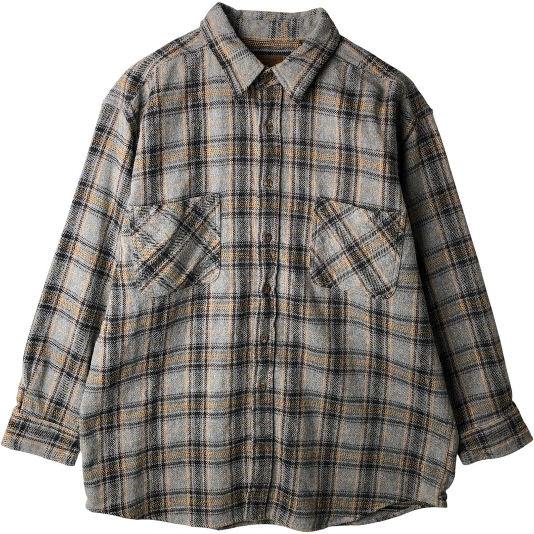 90s~00'S St. John's Bay Long Sleeve Heavy Flannel Check Shirt Men's XL Vintage cotton gray type Vintage Second Hand
