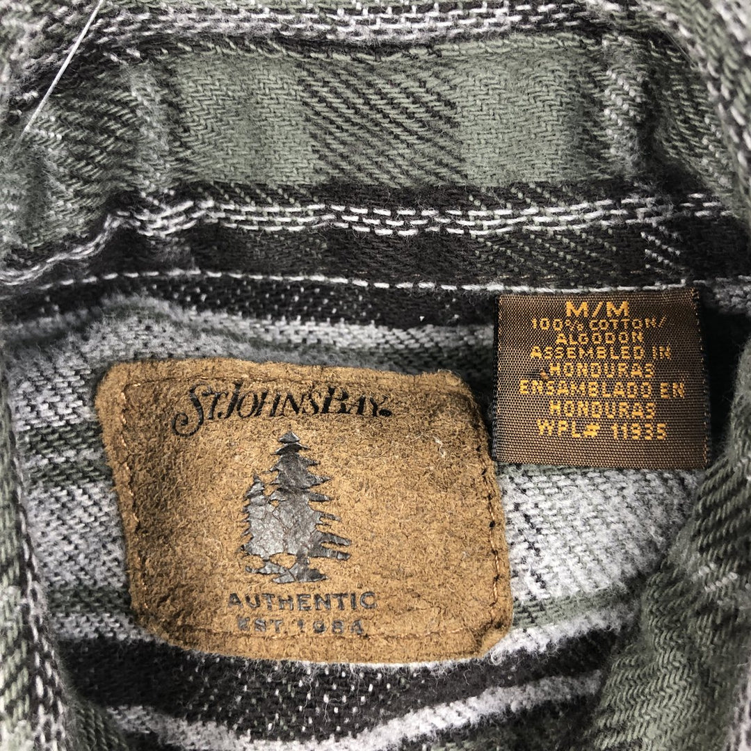 Vintage 90s-00'S St. John's Bay long-sleeved flannel check shirt, size M, men's cotton gray type Vintage Second Hand