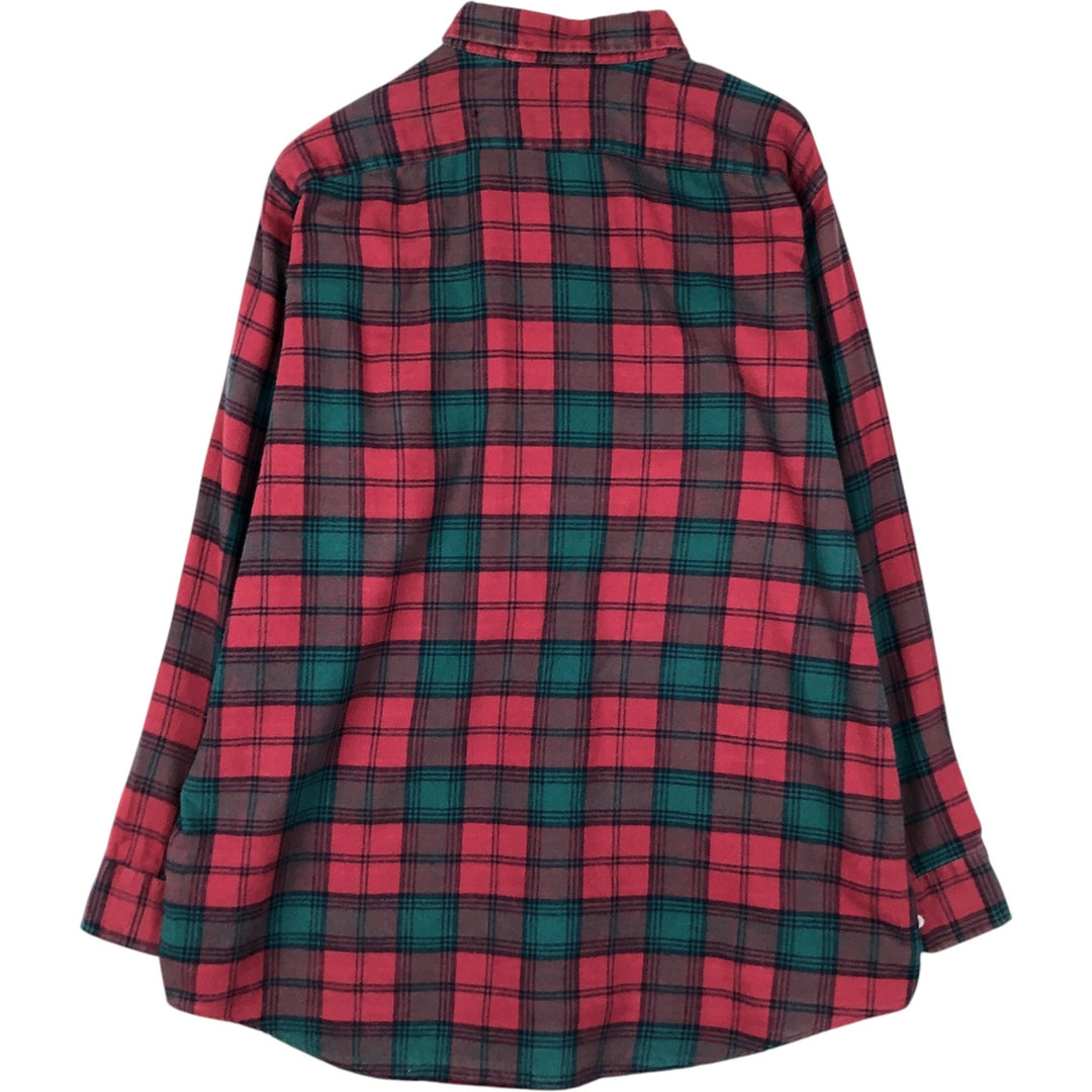 90'S LL Bean Long-Sleeve Button-Down Light Flannel Check Shirt, Made in USA, Men's Size XL (Equivalent), Vintage cotton red type Vintage Second Hand