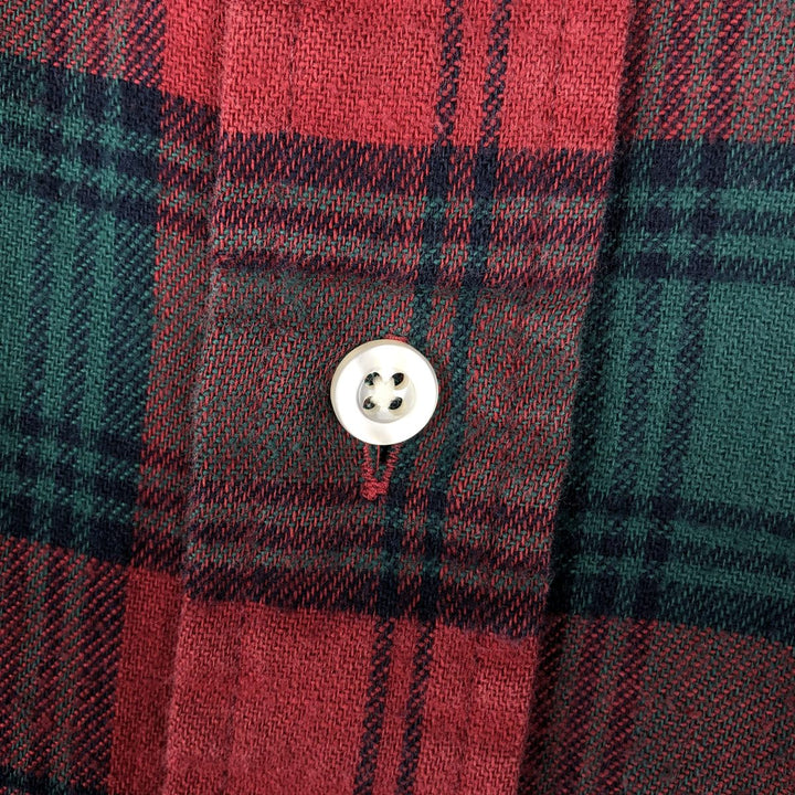 90'S LL Bean Long-Sleeve Button-Down Light Flannel Check Shirt, Made in USA, Men's Size XL (Equivalent), Vintage cotton red type Vintage Second Hand