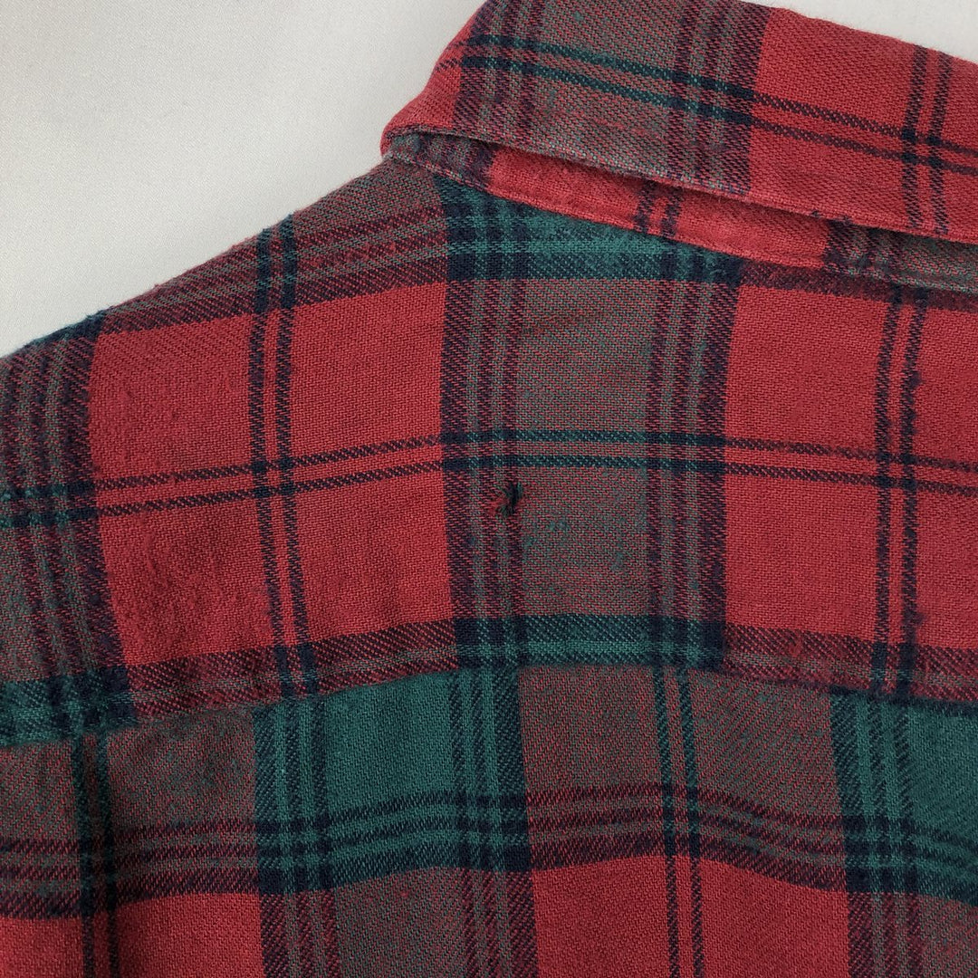 90'S LL Bean Long-Sleeve Button-Down Light Flannel Check Shirt, Made in USA, Men's Size XL (Equivalent), Vintage cotton red type Vintage Second Hand