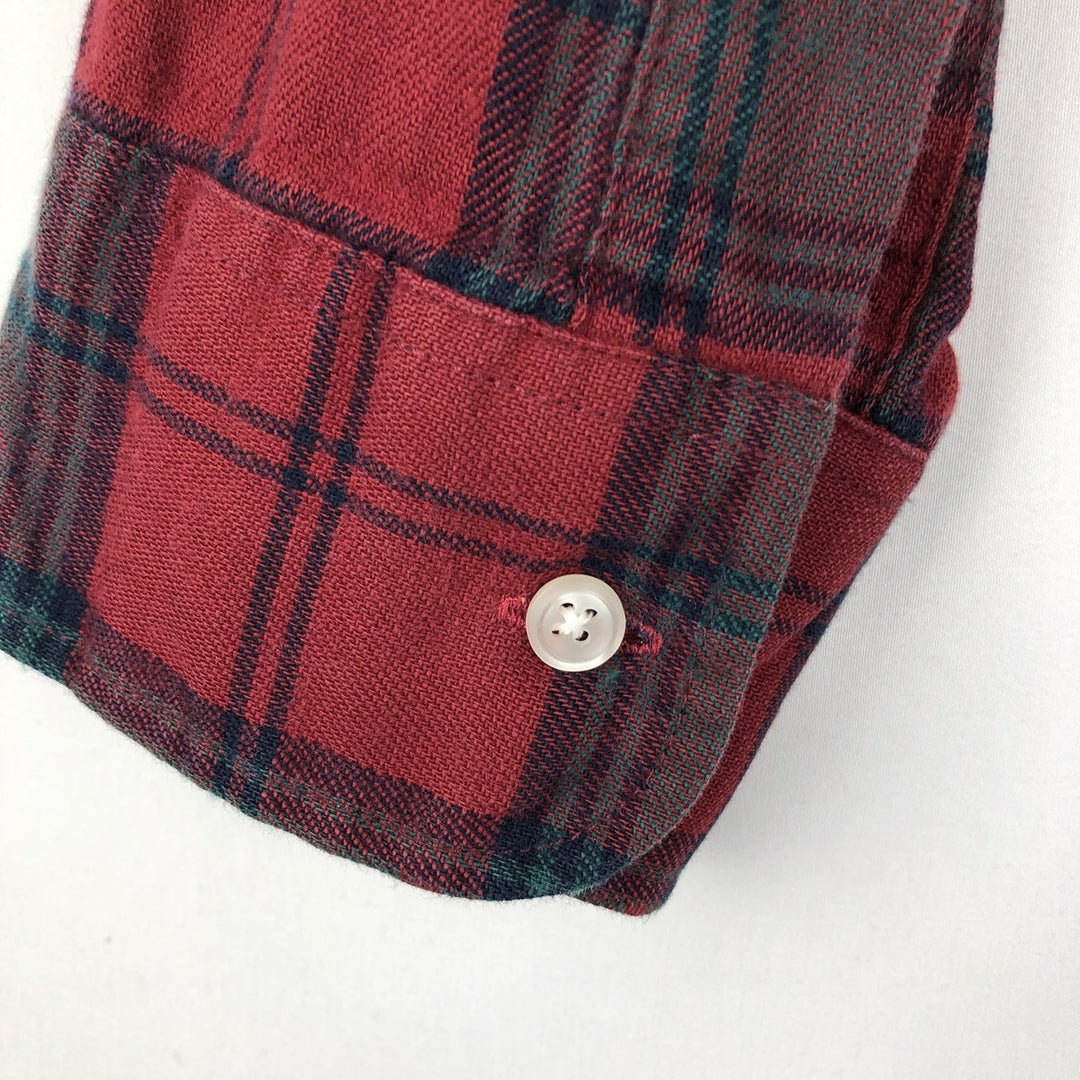 90'S LL Bean Long-Sleeve Button-Down Light Flannel Check Shirt, Made in USA, Men's Size XL (Equivalent), Vintage cotton red type Vintage Second Hand