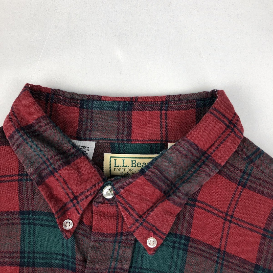 90'S LL Bean Long-Sleeve Button-Down Light Flannel Check Shirt, Made in USA, Men's Size XL (Equivalent), Vintage cotton red type Vintage Second Hand