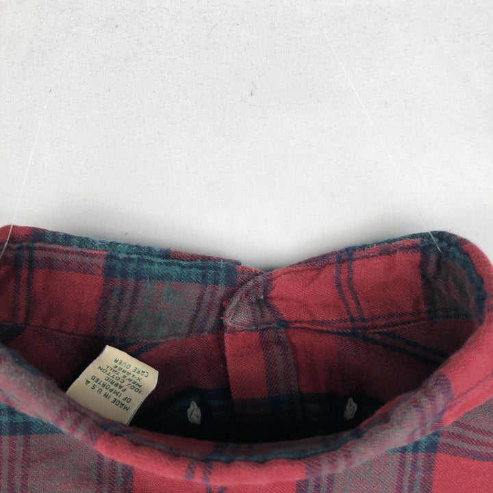 90'S LL Bean Long-Sleeve Button-Down Light Flannel Check Shirt, Made in USA, Men's Size XL (Equivalent), Vintage cotton red type Vintage Second Hand