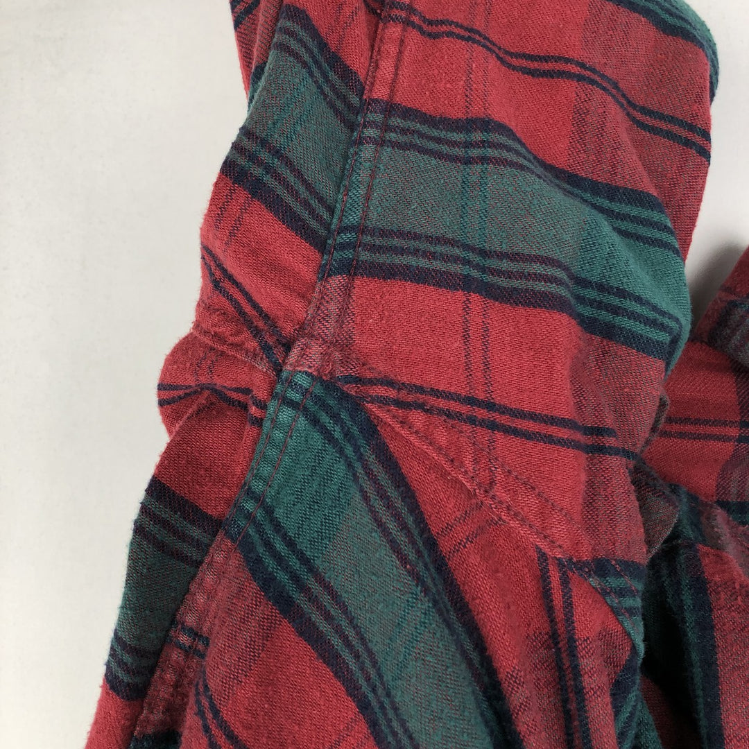 90'S LL Bean Long-Sleeve Button-Down Light Flannel Check Shirt, Made in USA, Men's Size XL (Equivalent), Vintage cotton red type Vintage Second Hand