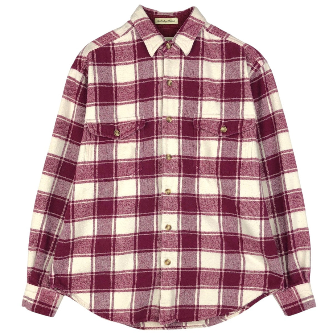 Eddie Bauer McKinley Flannel Long-Sleeve Heavy Flannel Check Shirt, Men's Size M (approx.) cotton Red type red-purple Vintage Second Hand