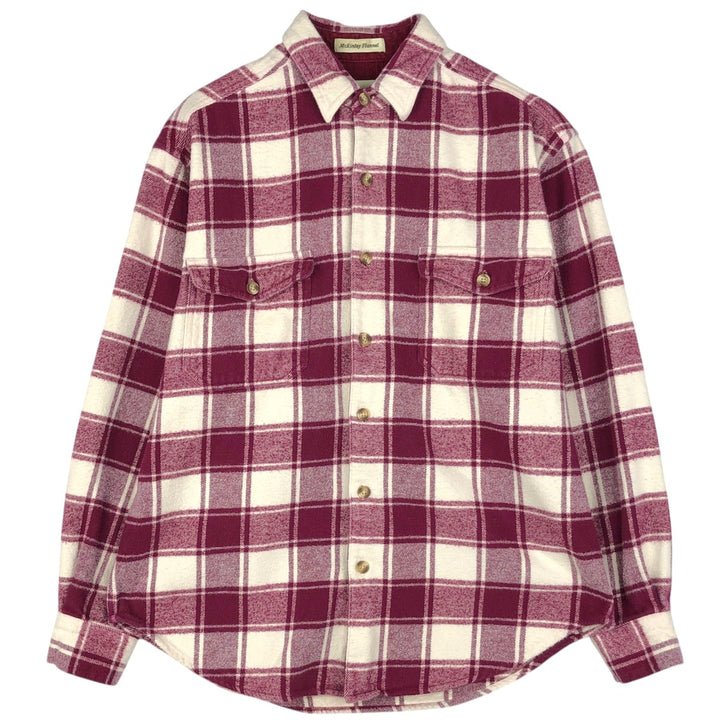 Eddie Bauer McKinley Flannel Long-Sleeve Heavy Flannel Check Shirt, Men's Size M (approx.) cotton Red type red-purple Vintage Second Hand