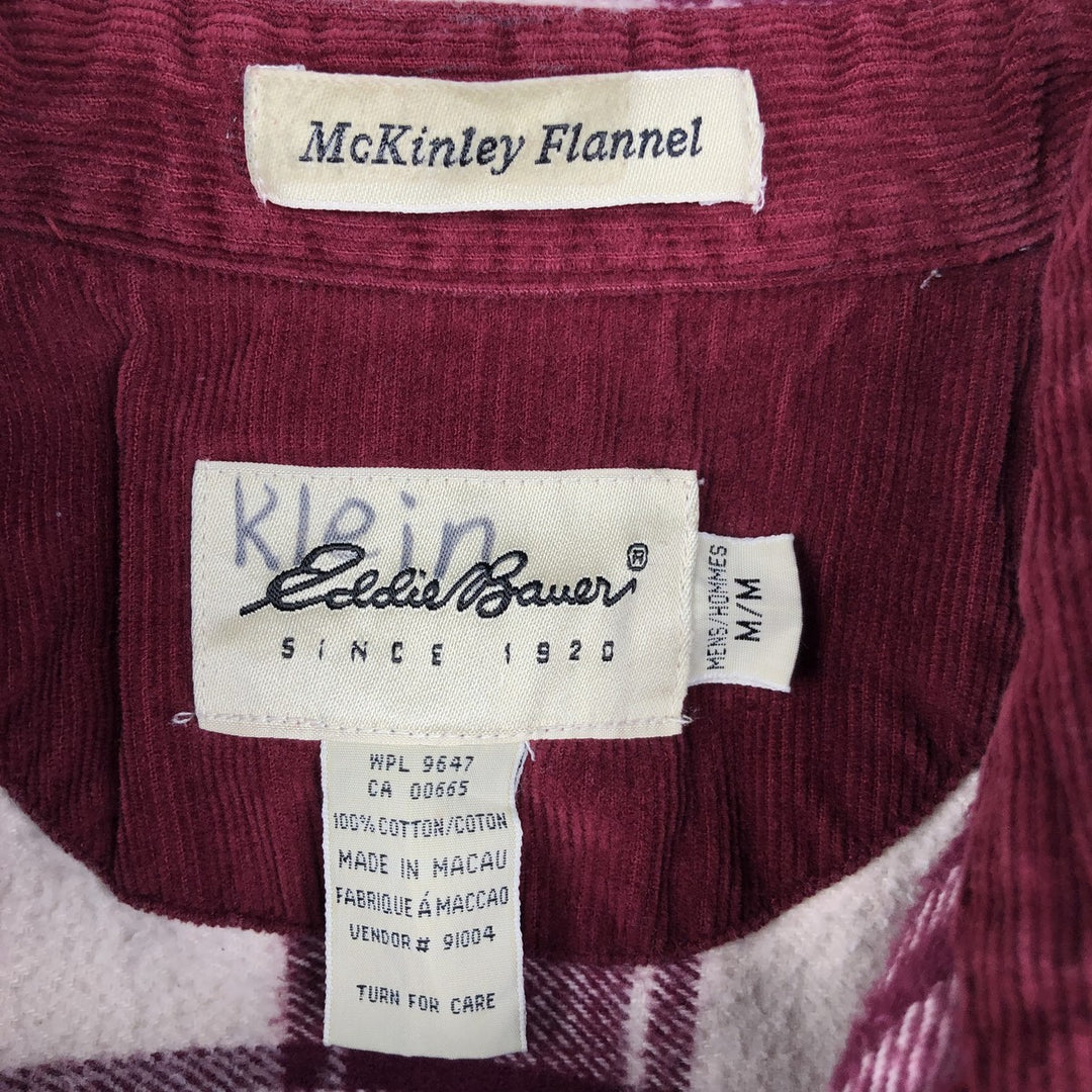 Eddie Bauer McKinley Flannel Long-Sleeve Heavy Flannel Check Shirt, Men's Size M (approx.) cotton Red type red-purple Vintage Second Hand