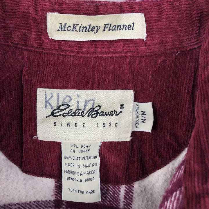 Eddie Bauer McKinley Flannel Long-Sleeve Heavy Flannel Check Shirt, Men's Size M (approx.) cotton Red type red-purple Vintage Second Hand