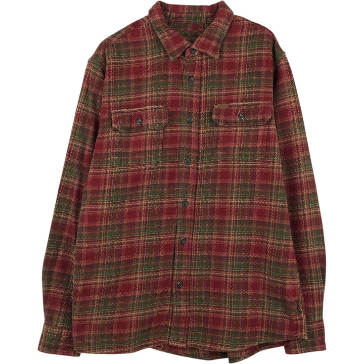 ORVIS Long Sleeve Heavy Flannel Check Shirt, Men's Size L cotton red type reddish brown Vintage Second Hand