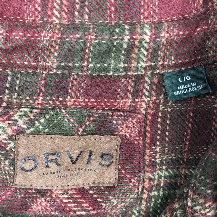 ORVIS Long Sleeve Heavy Flannel Check Shirt, Men's Size L cotton red type reddish brown Vintage Second Hand