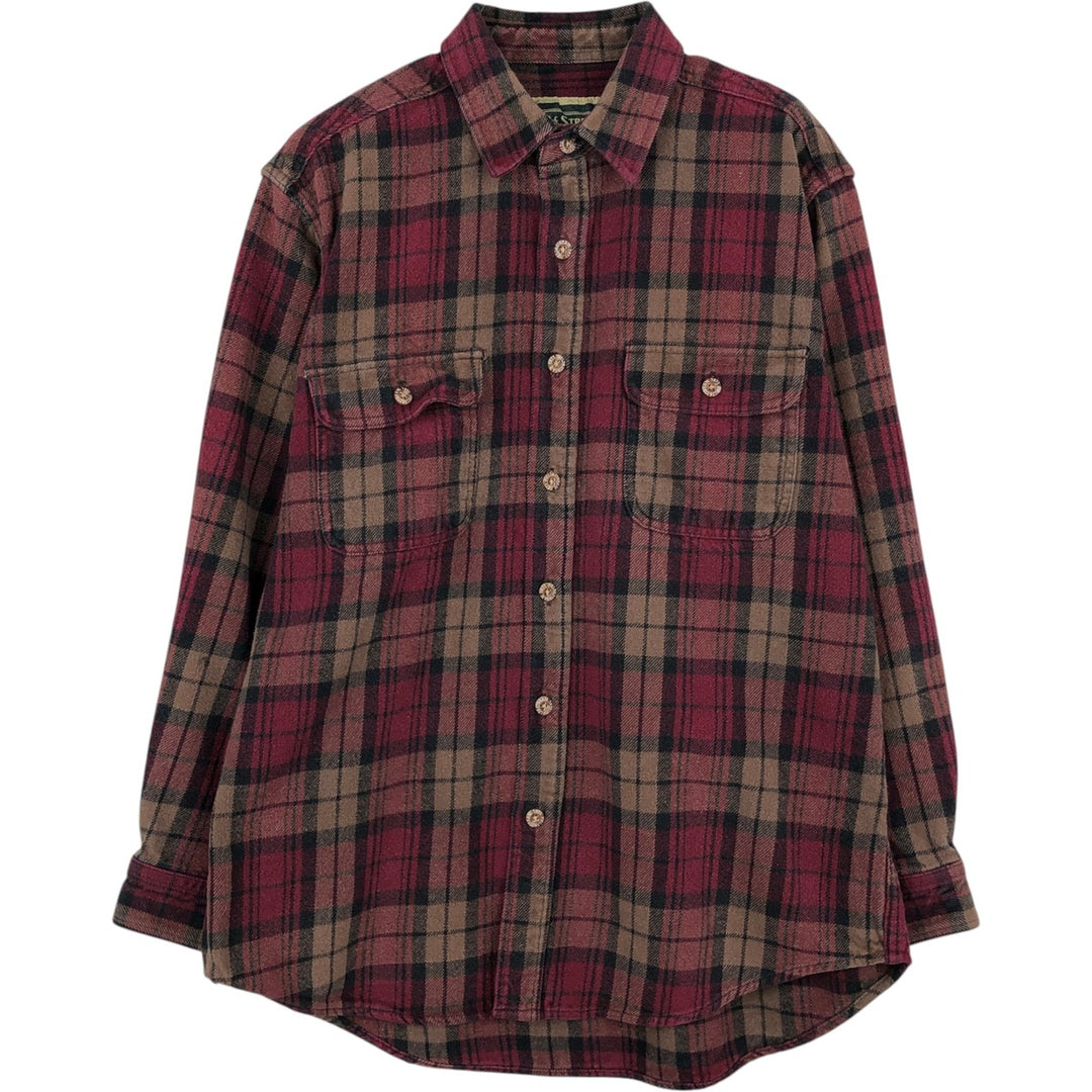 FIELD&STREAM Long-Sleeve Heavy Flannel Check Shirt, Men's Size L (approx.) unclear wine-red Vintage Second Hand