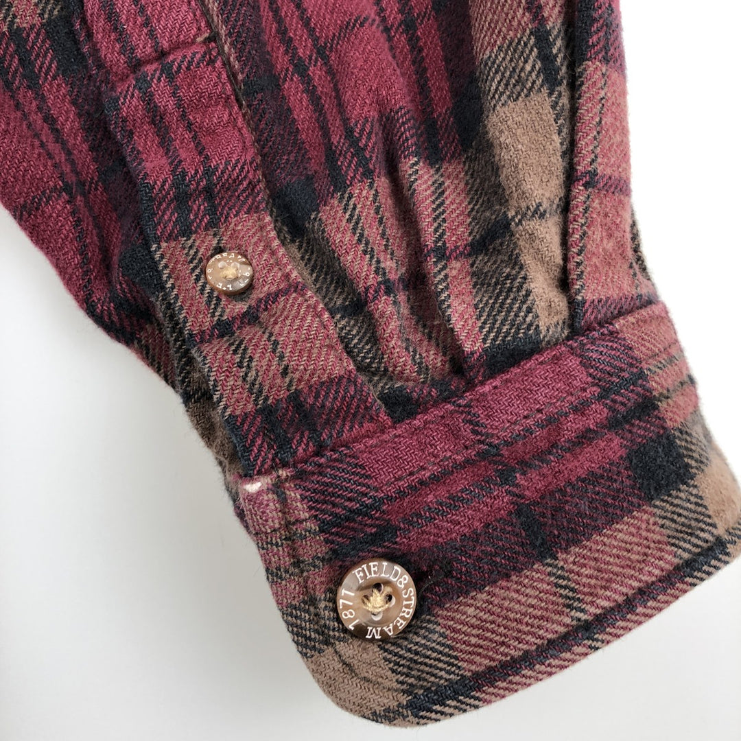 FIELD&STREAM Long-Sleeve Heavy Flannel Check Shirt, Men's Size L (approx.) unclear wine-red Vintage Second Hand