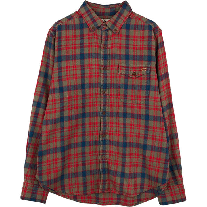 70s-80'S Woolrich Long-Sleeve Button-Down Light Flannel Check Shirt, Men's Size L (Equivalent), Vintage cotton red type Vintage Second Hand