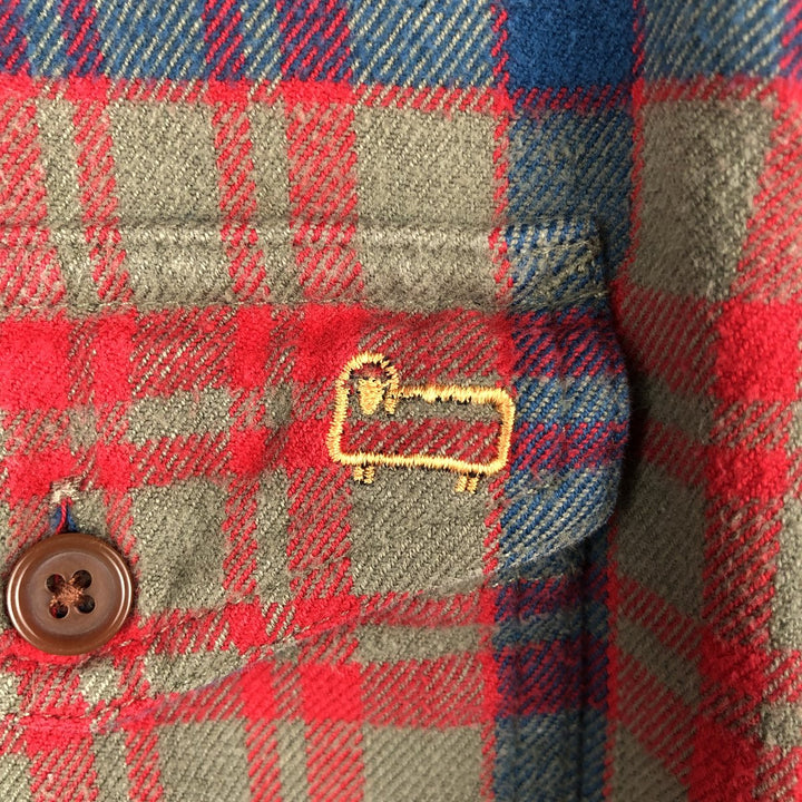 70s-80'S Woolrich Long-Sleeve Button-Down Light Flannel Check Shirt, Men's Size L (Equivalent), Vintage cotton red type Vintage Second Hand