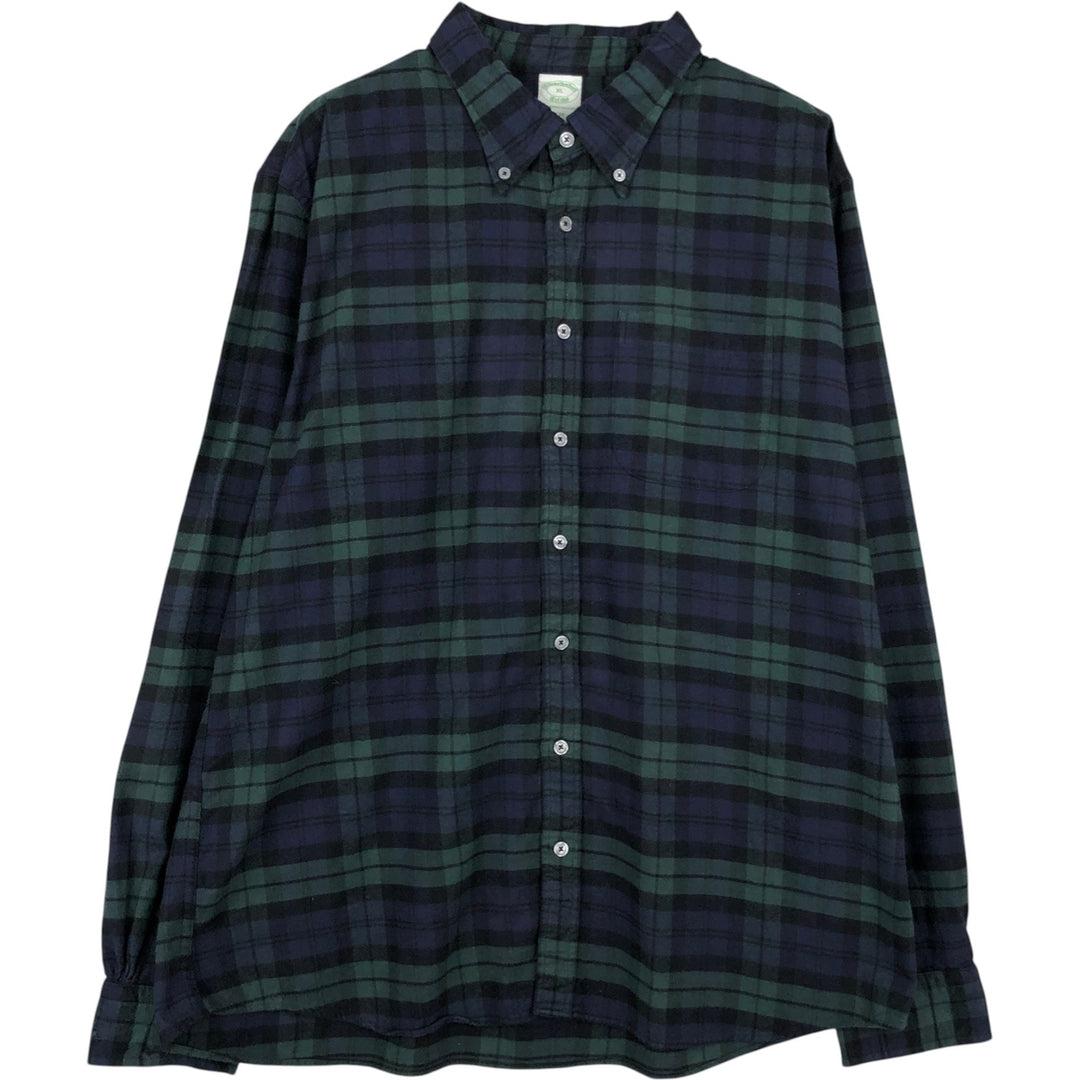Brooks Brothers Est.1818 Long-Sleeve Button-Down Light Flannel Check Shirt, Men's Size XL (approx.) cotton navy blue type Vintage Second Hand