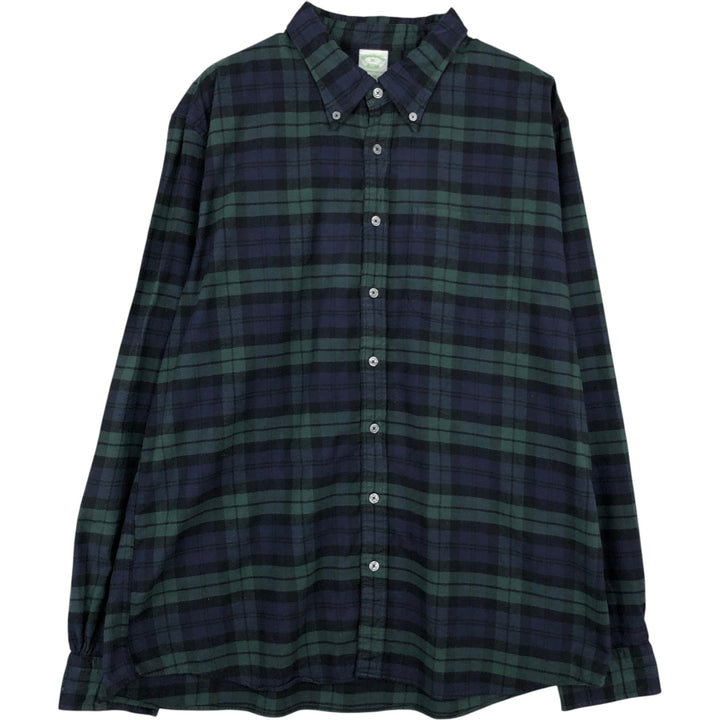 Brooks Brothers Est.1818 Long-Sleeve Button-Down Light Flannel Check Shirt, Men's Size XL (approx.) cotton navy blue type Vintage Second Hand