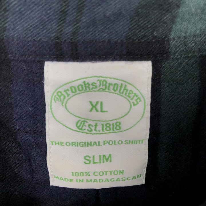 Brooks Brothers Est.1818 Long-Sleeve Button-Down Light Flannel Check Shirt, Men's Size XL (approx.) cotton navy blue type Vintage Second Hand