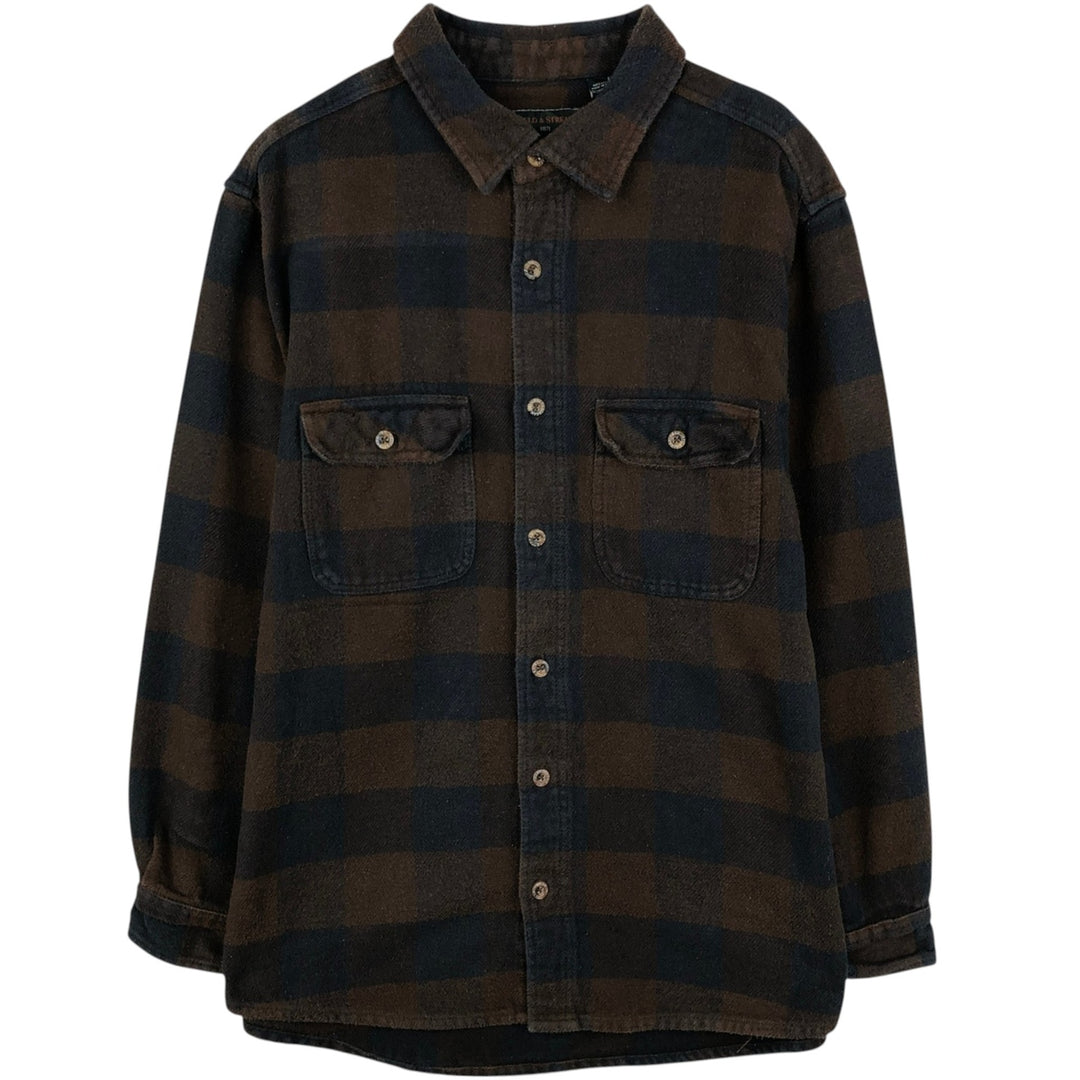FIELD and STREAM Buffalo Check Long Sleeve Flannel Check Shirt, Men's Size L cotton brown type Vintage Second Hand
