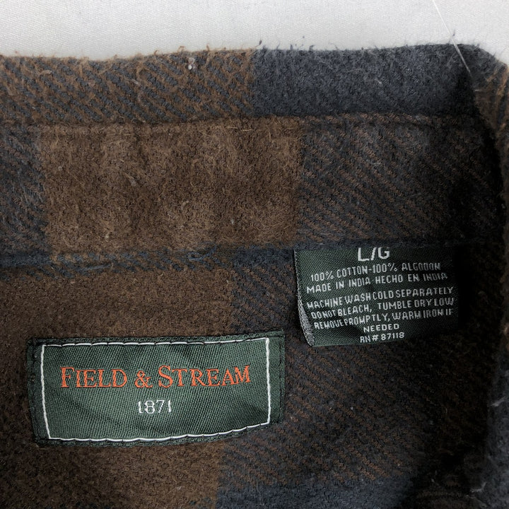 FIELD and STREAM Buffalo Check Long Sleeve Flannel Check Shirt, Men's Size L cotton brown type Vintage Second Hand