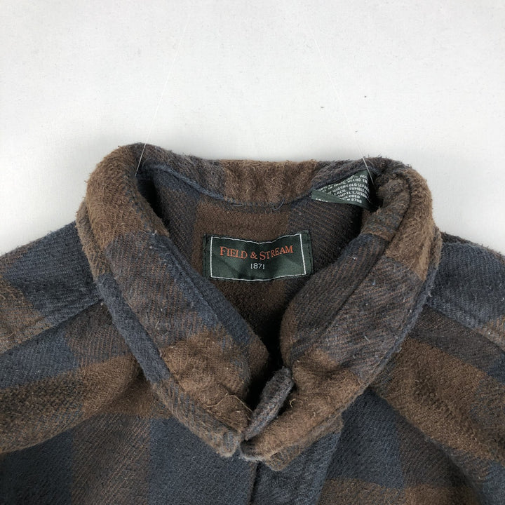 FIELD and STREAM Buffalo Check Long Sleeve Flannel Check Shirt, Men's Size L cotton brown type Vintage Second Hand